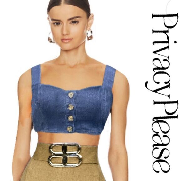 Privacy Please Denim Sweetheart Button Down Crop Top - Picture 1 of 9